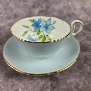 Royal Grafton Bone China England Light Blue Cup & Saucer Blue Flowers Vintage
